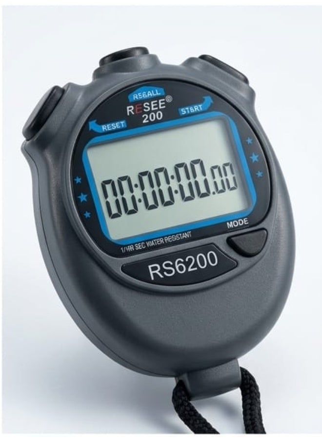 ساعة إيقاف رياضية رقمية من ريسي (RESEE 200 - RS6200) متعدّدة الوظائف، مقاومة للماء والأنزلاق والصدمات، مزودة بحبل للتعليق وشاشة LCD لعرض الوقت والنتيجة - Image 1