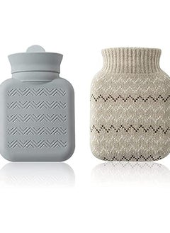CMGTYYD Hot Water Bottle with Soft Cover, Small Lovely and Reusable Hot Water Bottles Hand Warmers Portable Removeable & Washable Knit Bottle Covers, Microwave Oven Heating Available (Grey)  - Image 1