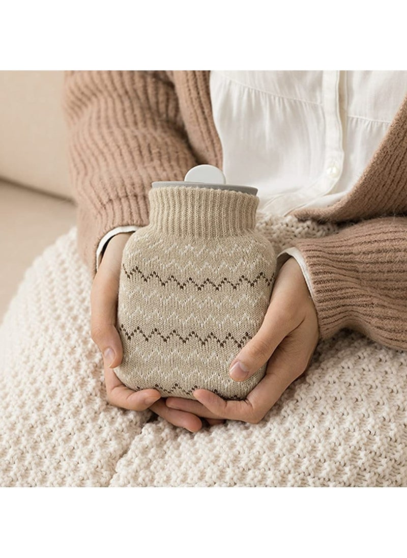 CMGTYYD Hot Water Bottle with Soft Cover, Small Lovely and Reusable Hot Water Bottles Hand Warmers Portable Removeable & Washable Knit Bottle Covers, Microwave Oven Heating Available (Grey)  - Image 2