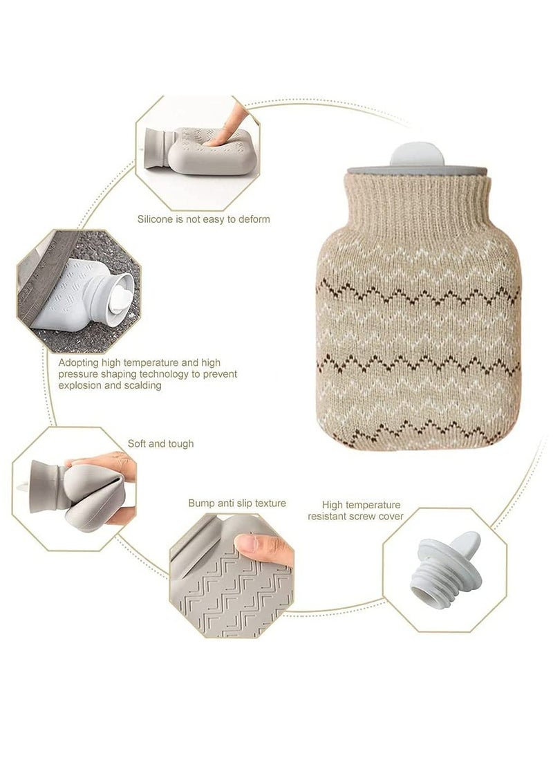 CMGTYYD Hot Water Bottle with Soft Cover, Small Lovely and Reusable Hot Water Bottles Hand Warmers Portable Removeable & Washable Knit Bottle Covers, Microwave Oven Heating Available (Grey)  - Image 3