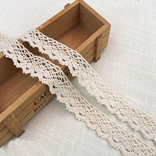 Zthread 10 Yards Cotton Lace Trim Cotton Embroidery Ribbon Sewing Decorating & DIY Craft Supply 1-1/4" Wide 4 Colors (Raw White) - Image 1