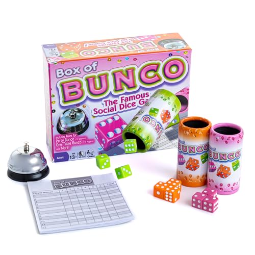 Continuum Games Box of Bunco Game Party Box for Ladies Night with The Girls Adult Games for 212 players with 3 Sets of Bunco Dice Bell and Score Pad for Ladies Night Games Bunco Gifts for Women - Image 1