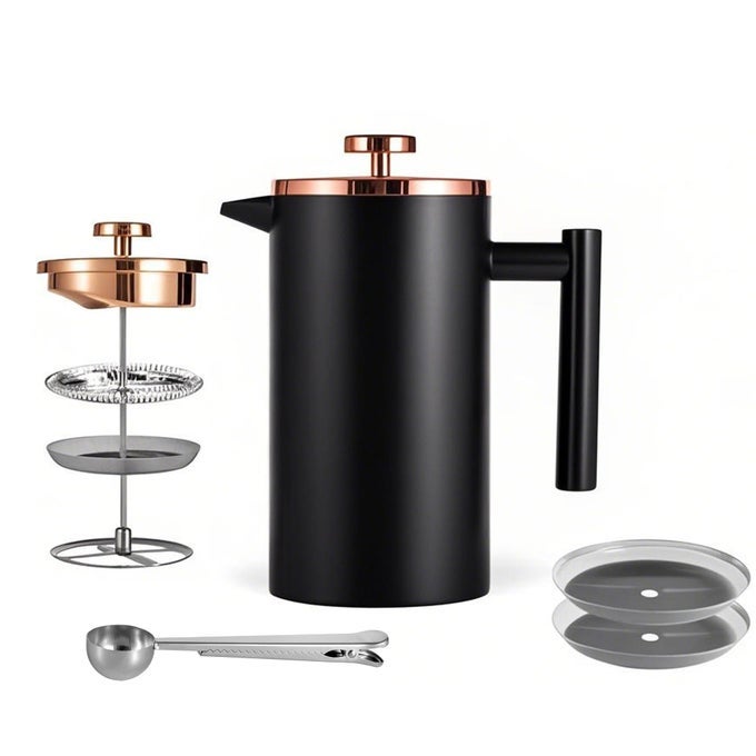 SMALL FRENCH PRESS 350ML BLACK DOUBLEWALL INSULATED FRENCH PRESS COFFEE PRESS STAINLESS STEEL FOR TRAVEL CAMPING SINGLE CUP POUR OVER COFFEE MAKER BLACK1 CUP 12 OZ