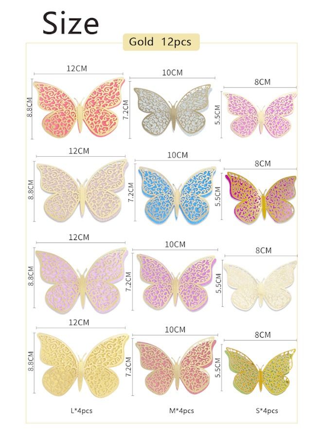 3D Butterfly Wall Decor, 12 Pcs Butterfly Decorations Double Layers Wall Stickers for Party Decorations Baby Show Decorations Wedding Decor Room Dcor DIY Gift  Multiple Colors Randomly - Image 3