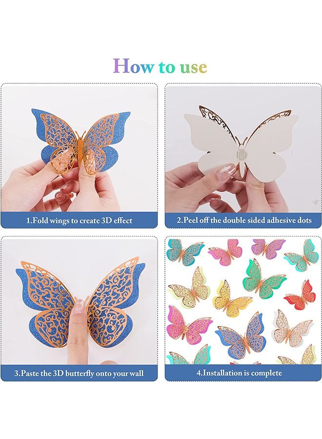 3D Butterfly Wall Decor, 12 Pcs Butterfly Decorations Double Layers Wall Stickers for Party Decorations Baby Show Decorations Wedding Decor Room Dcor DIY Gift  Multiple Colors Randomly - Image 4