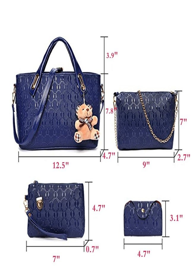 FiveloveTwo Women Ladies 4 Pcs PurseTop Handle Satchel Hobo Handbag Set Large Tote +Wallet +Shoulder Bag+Card Holder (Blue) - Image 3