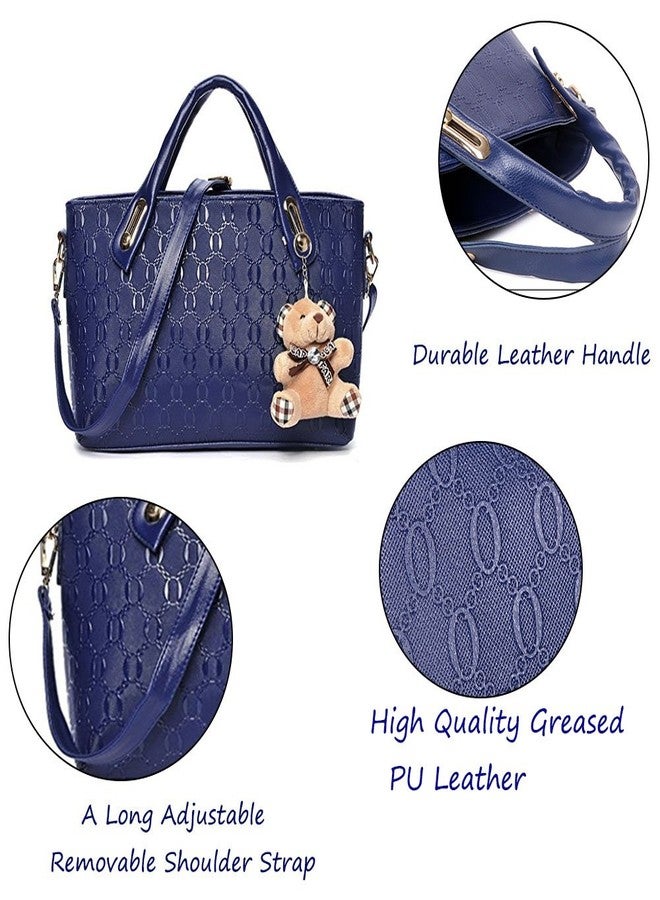 FiveloveTwo Women Ladies 4 Pcs PurseTop Handle Satchel Hobo Handbag Set Large Tote +Wallet +Shoulder Bag+Card Holder (Blue) - Image 5