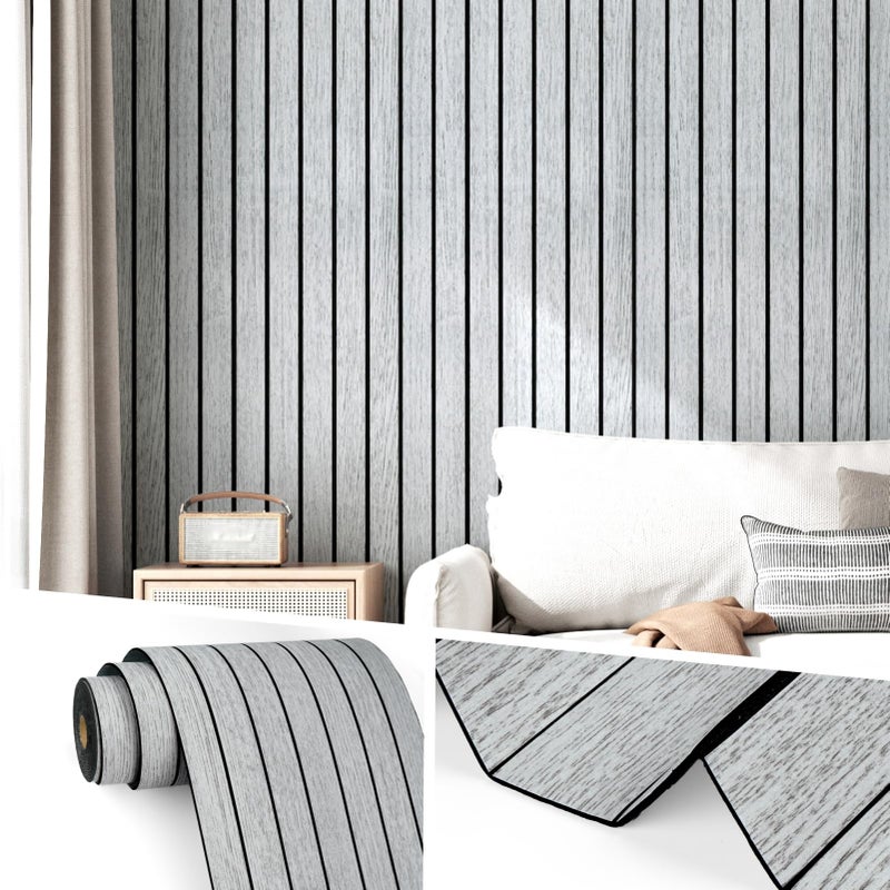 Wallercity WhiteGray Self Adhesive Wood Slat Wall Paneling 3D Panels for Wall Decor Soundproof Peel and Stick Wooden Panels for Bedroom Kitchen 117x197 Vinyl Waterproof Faux Wood Fence Wallpaper - Image 2