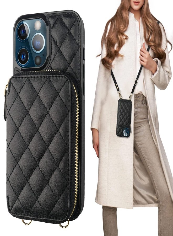 Bocasal Crossbody Wallet Case for iPhone 13 Pro Max, RFID Blocking PU Leather Zipper Handbag Purse Flip Cover, Kickstand Folio Case with Card Slots Holder Wrist Strap Lanyard 5G 6.7 Inch (Black) - Image 1