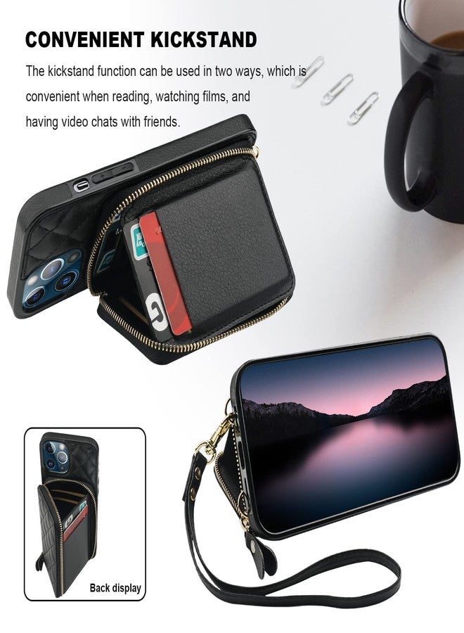 Bocasal Crossbody Wallet Case for iPhone 13 Pro Max, RFID Blocking PU Leather Zipper Handbag Purse Flip Cover, Kickstand Folio Case with Card Slots Holder Wrist Strap Lanyard 5G 6.7 Inch (Black) - Image 5