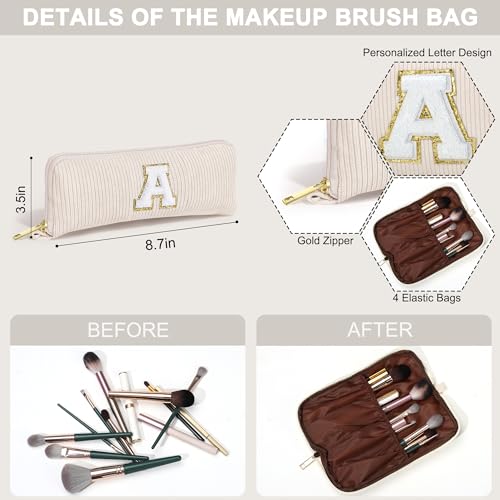 YOOLIFE 2 White Corduroy Travel Makeup Pouch - Large, Personalized Friend & Mom Gifts - Image 3