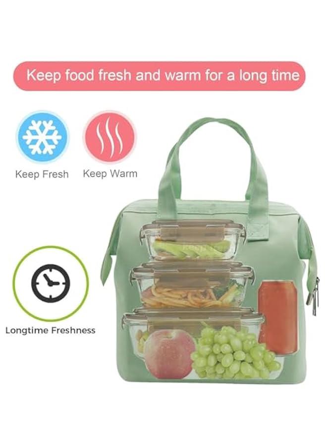 HOOKOR Insulated Lunch Bag Simple Bento Cooler Bag Lunch Tote Bag for Lunch Box for Women Men Adult Picnic Working Hiking Beach (Green) - Image 2