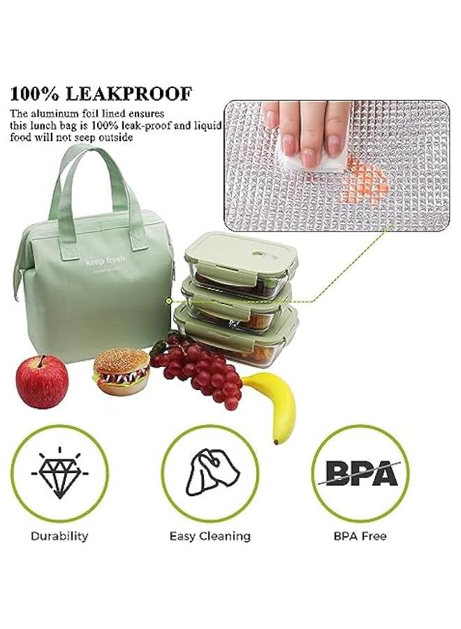 HOOKOR Insulated Lunch Bag Simple Bento Cooler Bag Lunch Tote Bag for Lunch Box for Women Men Adult Picnic Working Hiking Beach (Green) - Image 3