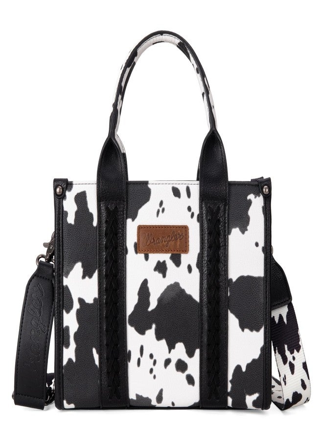 Wrangler Cow Print Tote Bag for Women Western Purse Boho Top Handle Satchel Handbag with Guitar Strap Gift Black, XY WG133-8120SBK - Image 1