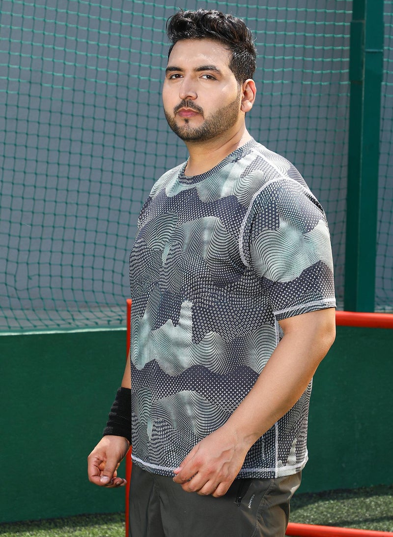 Instafab Plus Instafab Plus Men's Moon Grey Abstract-Motif Activewear T-Shirt For Casual Wear | Crew Neck | Short Sleeves | Plus Size Jersey T-Shirt Crafted With Comfort Fit For Everyday Wear  - Image 3