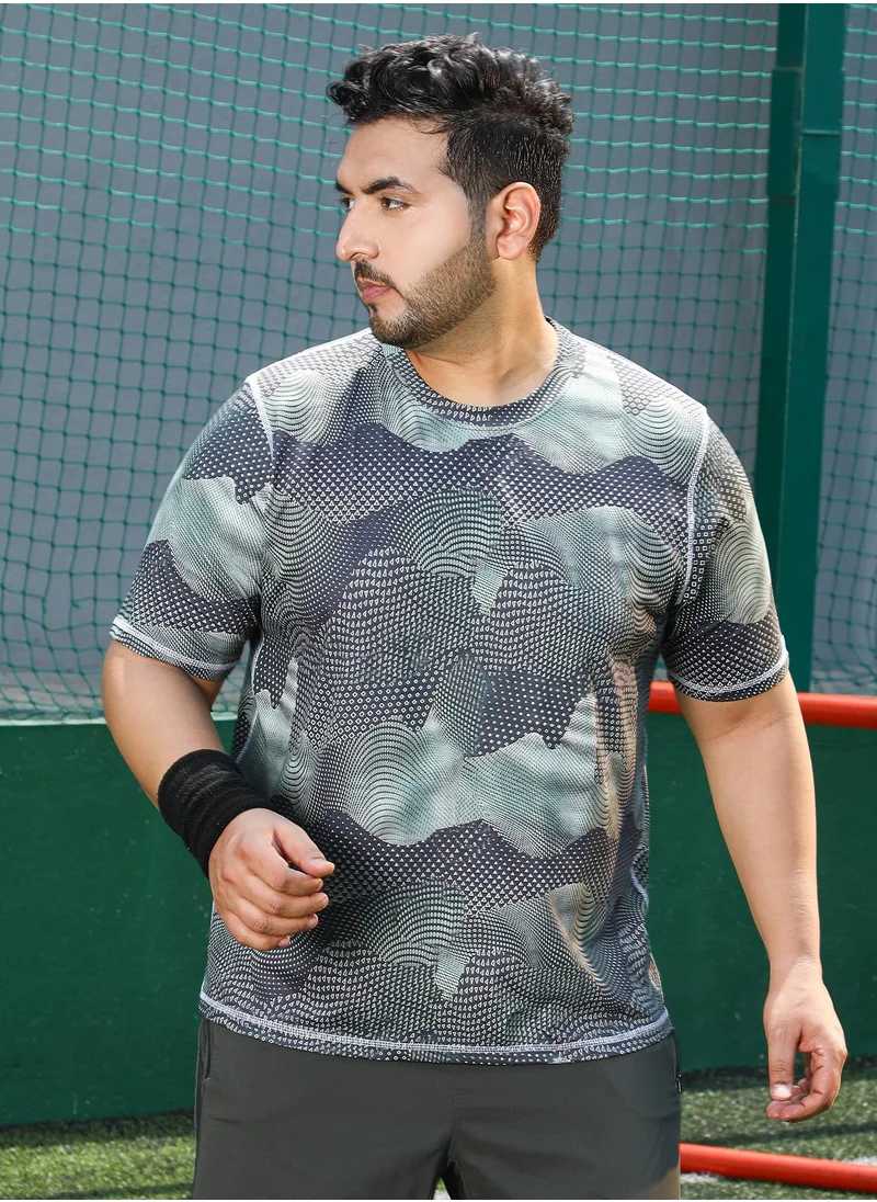 انستافاب بلس Instafab Plus Men's Moon Grey Abstract-Motif Activewear T-Shirt For Casual Wear | Crew Neck | Short Sleeves | Plus Size Jersey T-Shirt Crafted With Comfort Fit For Everyday Wear
