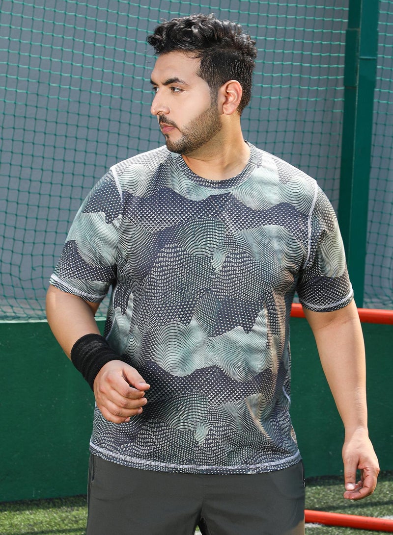 Instafab Plus Instafab Plus Men's Moon Grey Abstract-Motif Activewear T-Shirt For Casual Wear | Crew Neck | Short Sleeves | Plus Size Jersey T-Shirt Crafted With Comfort Fit For Everyday Wear  - Image 2