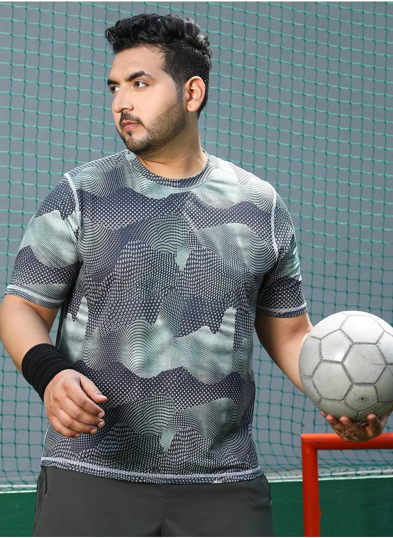 انستافاب بلس Instafab Plus Men's Moon Grey Abstract-Motif Activewear T-Shirt For Casual Wear | Crew Neck | Short Sleeves | Plus Size Jersey T-Shirt Crafted With Comfort Fit For Everyday Wear