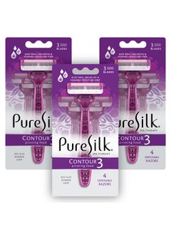 pure silk Pure Silk Contour 3 Premium Disposable Razor Value Pack Bundle 3 Packs12 Total Razors 