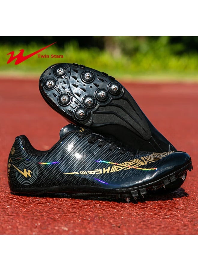 shuangxing Double Star Spike Shoes, Track And Field Shoes, Middle And Short-distance Running Shoes, For Men And Women Students, Middle School Entrance Exam, Physical Test, Level 3 Long Jump Compeion, Specialized Running Training Shoes, 95020 020 Leather Surface - Black - Image 1