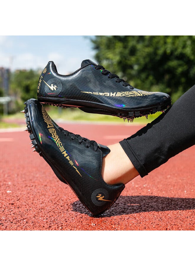 shuangxing Double Star Spike Shoes, Track And Field Shoes, Middle And Short-distance Running Shoes, For Men And Women Students, Middle School Entrance Exam, Physical Test, Level 3 Long Jump Compeion, Specialized Running Training Shoes, 95020 020 Leather Surface - Black - Image 2