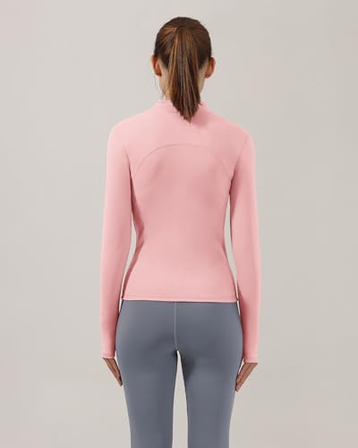 Locachy Women's Slim Fit Full Zip Athletic Running Sports Workout Jacket with Thumb Holes 02 Pink L - Image 3