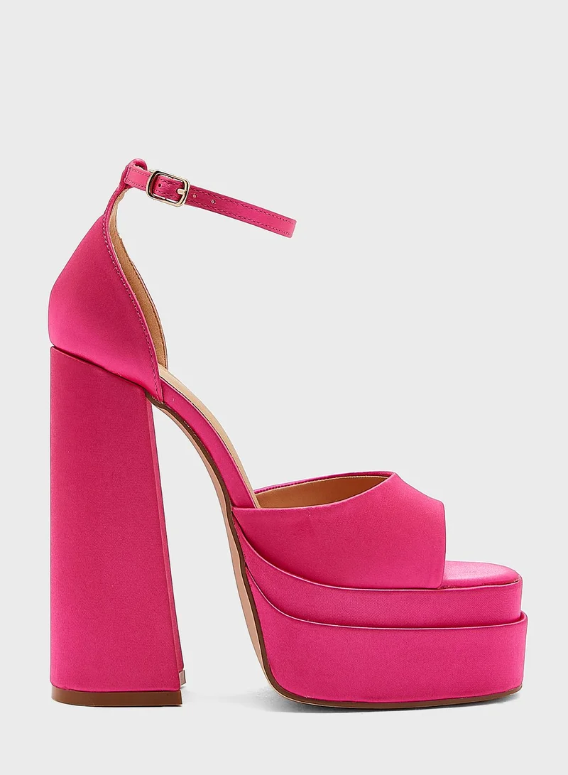 Truffle Satin Double Platform Sandal