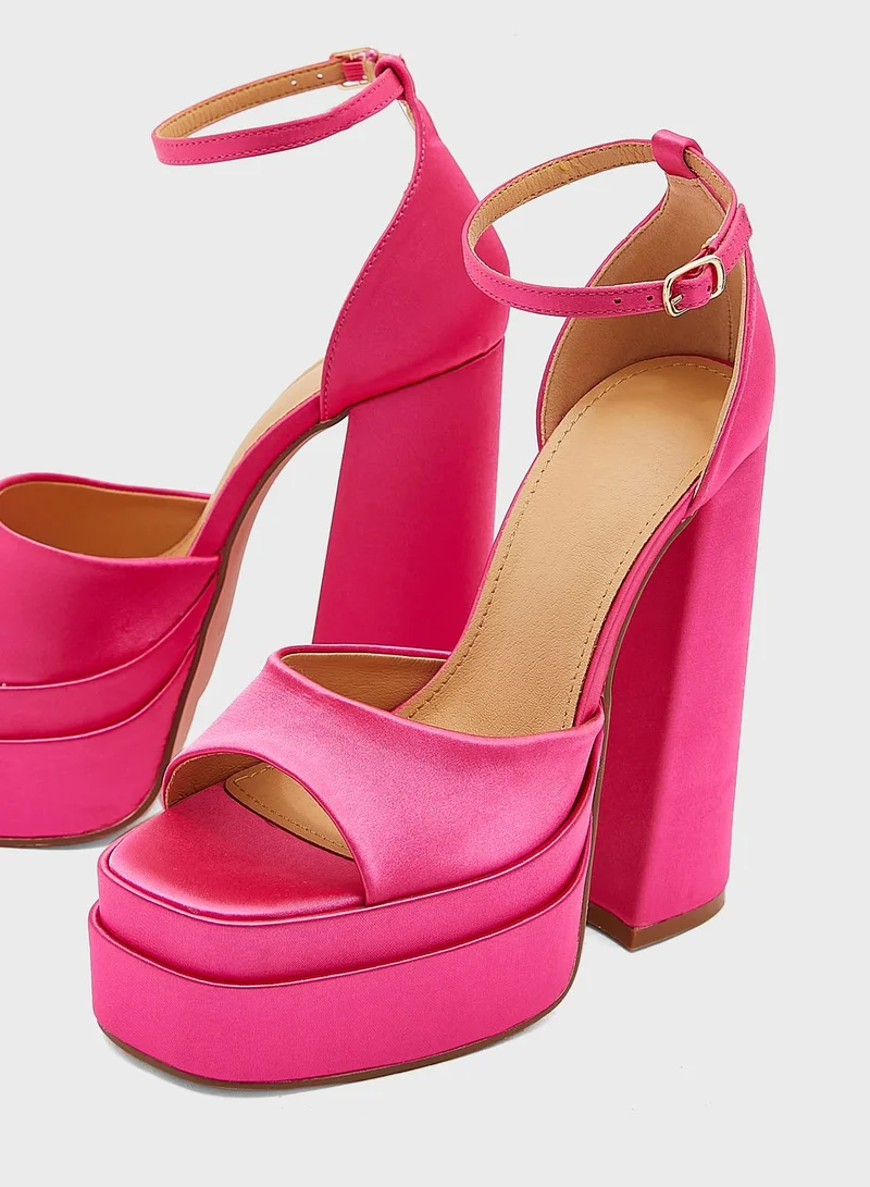 Truffle Satin Double Platform Sandal