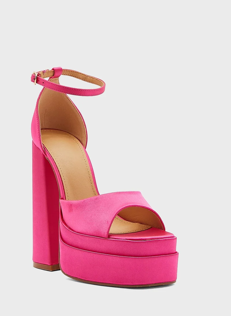 Truffle Satin Double Platform Sandal