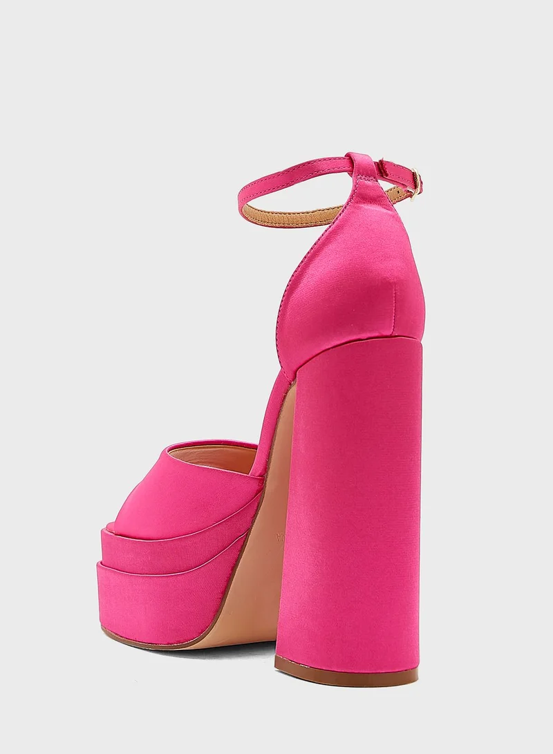 Truffle Satin Double Platform Sandal