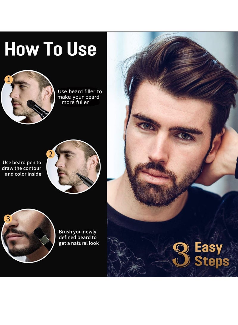 Waterproof Double Headed Beard Filling Pen Set Dark Brown