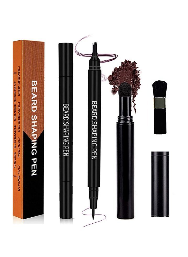 Waterproof Double Headed Beard Filling Pen Set Dark Brown