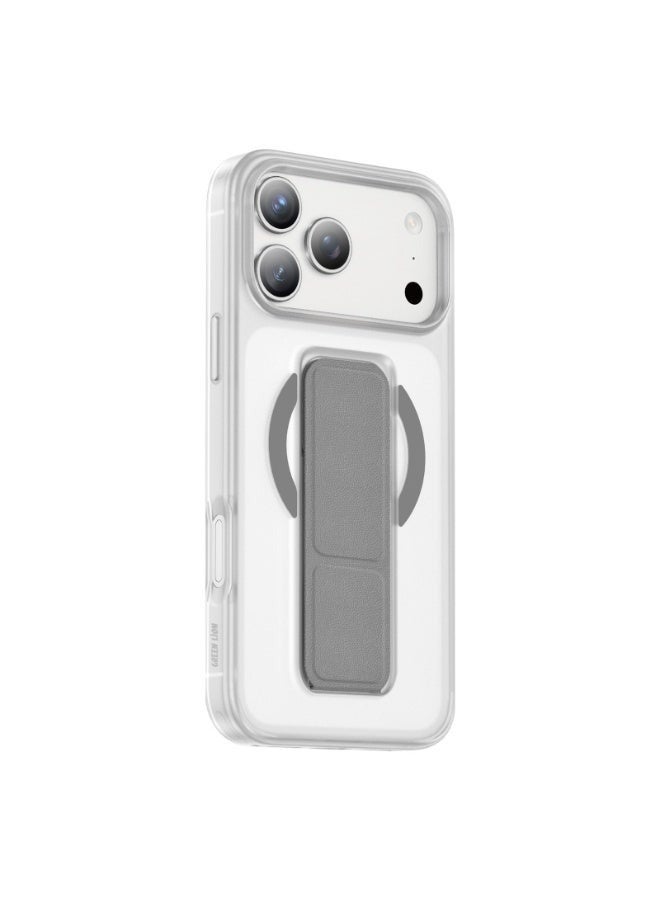 GREEN LION iPhone 17 Pro MagSafe Case GRIP 360 Back Cover / Leather Grip Strap / Foldable Stand / Strong Magnets / Drop Protection / Camera Protection / Scratch Resistant - Silver Titanium - Image 1