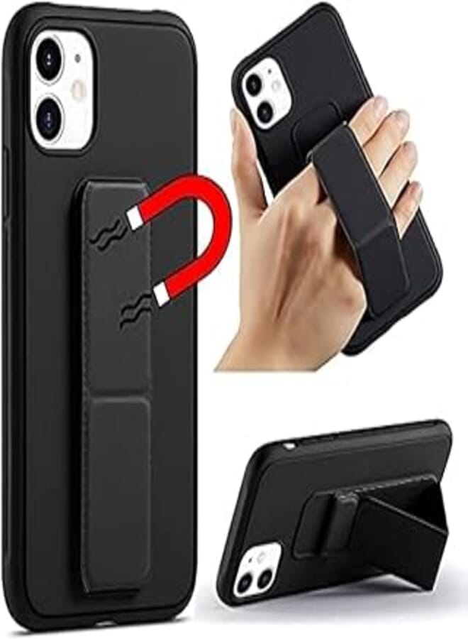 Next Next store Compatible With Iphone 15 Pro Max Case With Magnetic Holder, Premium Silicone Vertical & Horizontal Hand Strap & Grip Multi Holder - Car Mount Kickstand - By Next Store (Black)
