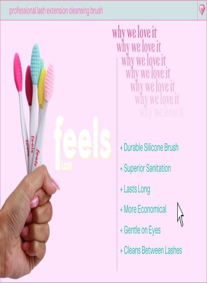 Feels Lash Eyelid Brush Set 6PCS Soft Silicone for Sensitive Eyelids by Feels Lash – Deep Cleansing Eyelash Extension Prep, Reusable Lid Scrub Removes Oil, Dirt, Debris – Gentle for Lash Artists - Image 4