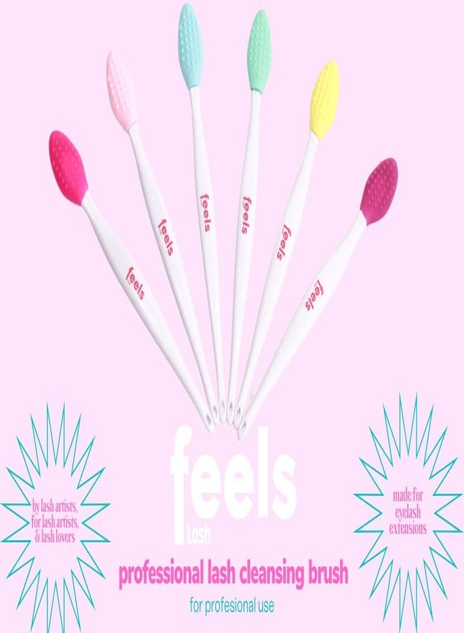 Feels Lash Eyelid Brush Set 6PCS Soft Silicone for Sensitive Eyelids by Feels Lash – Deep Cleansing Eyelash Extension Prep, Reusable Lid Scrub Removes Oil, Dirt, Debris – Gentle for Lash Artists - Image 2