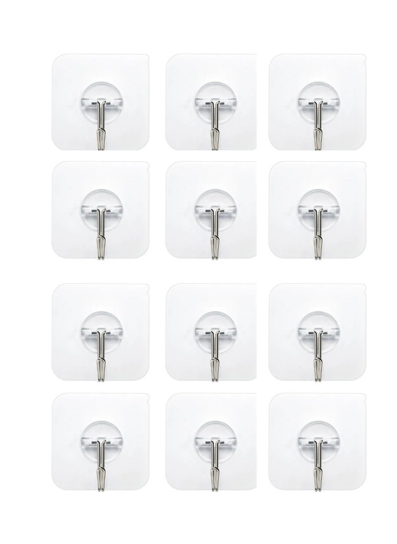 Generic 12 Piece Heavy Duty Wall Hooks Transparent,5kg Weight Capacity, clear, No Drilling Required  - Image 1