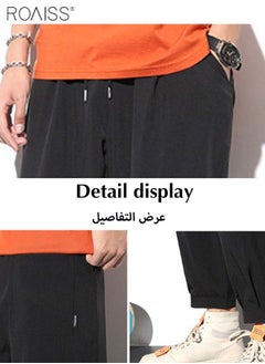 roaiss Men's Lightweight Ice Silk Casual Pants Soft And Smooth Elastic Sports Pants Quick Drying Ankle Tightening Sun Protection Pants  - Image 3