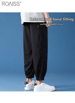 roaiss Men's Lightweight Ice Silk Casual Pants Soft And Smooth Elastic Sports Pants Quick Drying Ankle Tightening Sun Protection Pants  - Image 2