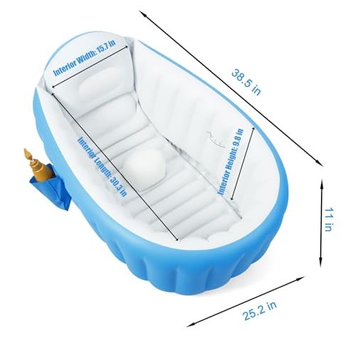 PandaEar Baby Inflatable Bathtub Portable Travel Baby Infant Bath Tub Toddler Bathtub with Air Pump Foldable NonSlip Shower Basin Mini Air Swimming Pool for Newborn Blue - Image 3