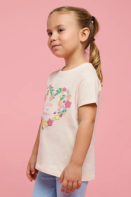 أر أند بي Printed T-Shirt with Crew Neck and Short Sleeves