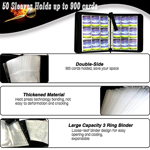Rmannke Sports Card Binder 900 Pockets, Trading Card Binder 9 Pocket with 50 Sleeves Fits 900 Sport Cards, Sports Card Holder with Zipper, Football Baseball Basketball Hockey Card Collection Storage Album - Image 4