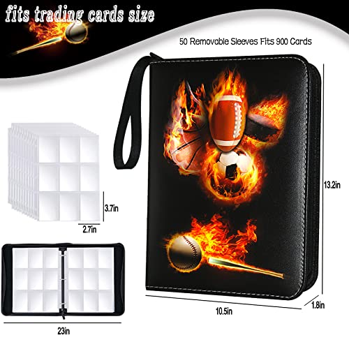 Rmannke Sports Card Binder 900 Pockets, Trading Card Binder 9 Pocket with 50 Sleeves Fits 900 Sport Cards, Sports Card Holder with Zipper, Football Baseball Basketball Hockey Card Collection Storage Album - Image 3