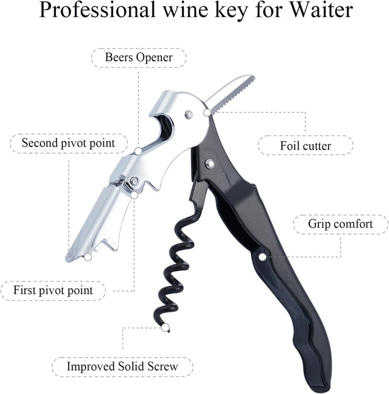 Iktu Corkscrew - Stainless Steel Wine Opener With Foil Cutter, Double Hinged Cork Screw Bottle Opener, Professional Bar Accessories Key for Servers (1 Piece) - Image 2