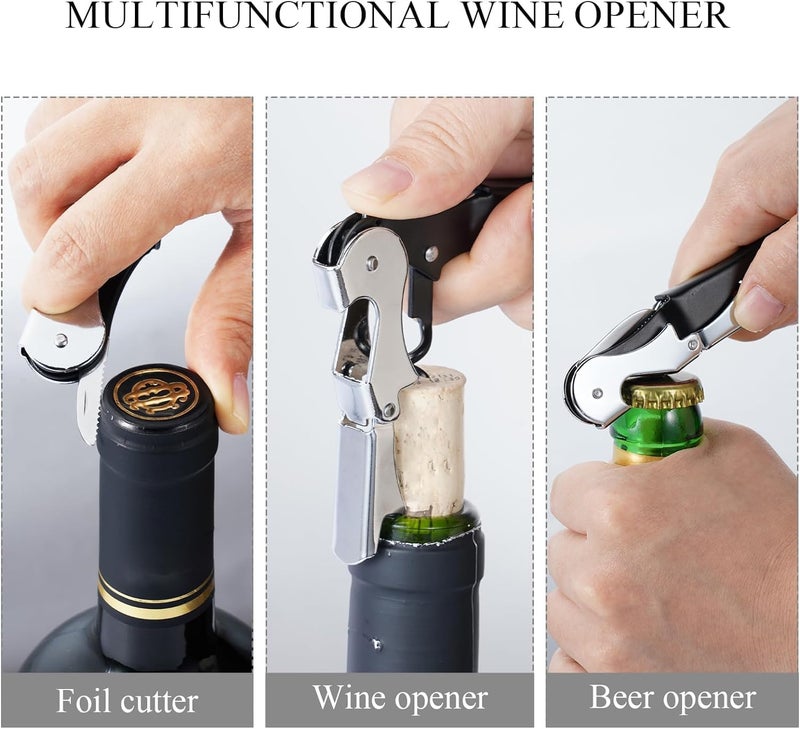 Iktu Corkscrew - Stainless Steel Wine Opener With Foil Cutter, Double Hinged Cork Screw Bottle Opener, Professional Bar Accessories Key for Servers (1 Piece) - Image 4