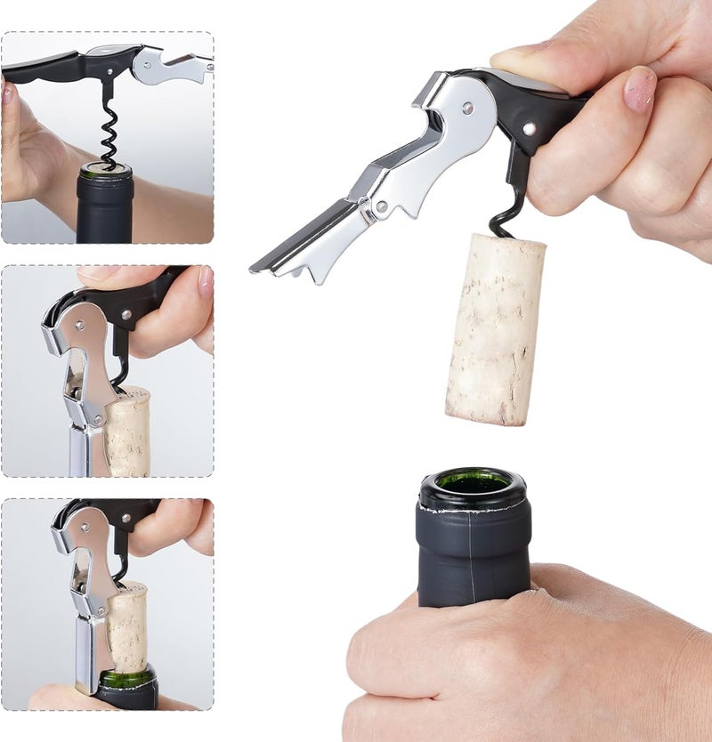 Iktu Corkscrew - Stainless Steel Wine Opener With Foil Cutter, Double Hinged Cork Screw Bottle Opener, Professional Bar Accessories Key for Servers (1 Piece) - Image 3