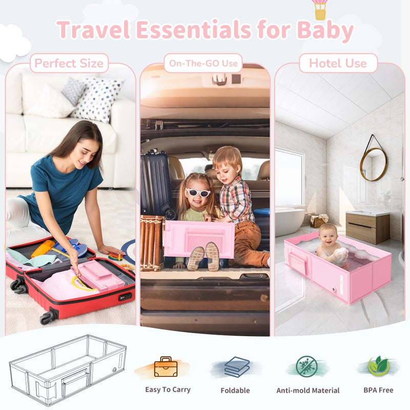 YomauiYee Baby Bathtub, Portable Bathtub with Cat-Patterned Bath Rinse Cup,Foldable Bath Tub for Small Bathroom,Toddler Tub for 6M-5Y,Baby Travel Essentials for Hotel,Camping & Beach - Image 3