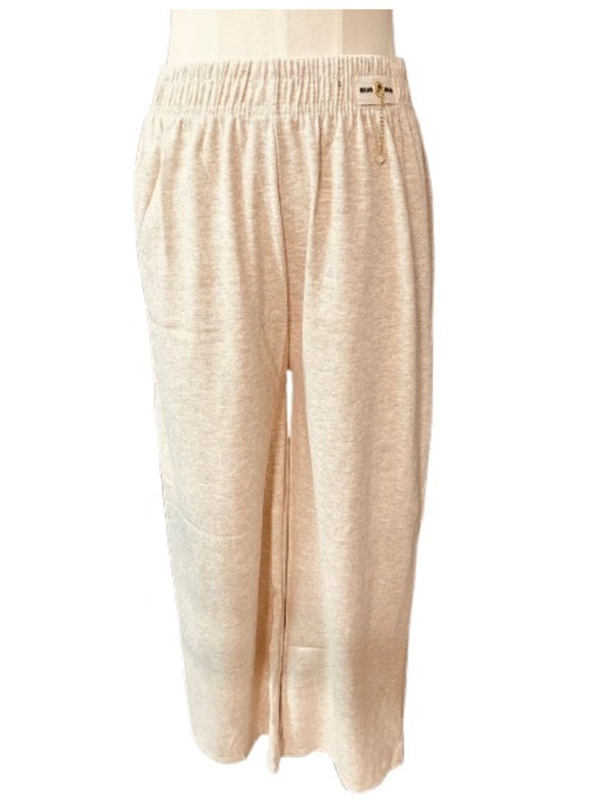 High Waist Elastic Waistband Palazzo Trousers Free Size Women's Wide Leg Casual Pants - Image 1