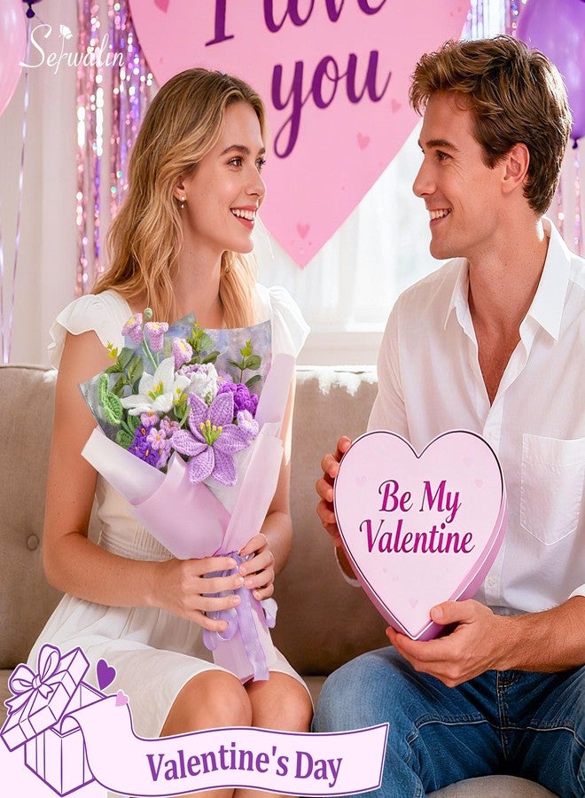 Serwalin Crochet Flower Bouquet, Purple Handmade Knitted Flowers, Liliy Roses Crochet Flowers for Mother's Day Graduation Lover Teacher Anniversary Birthday Gifts, for Girlfriend,Wife(Include Card) - Image 5