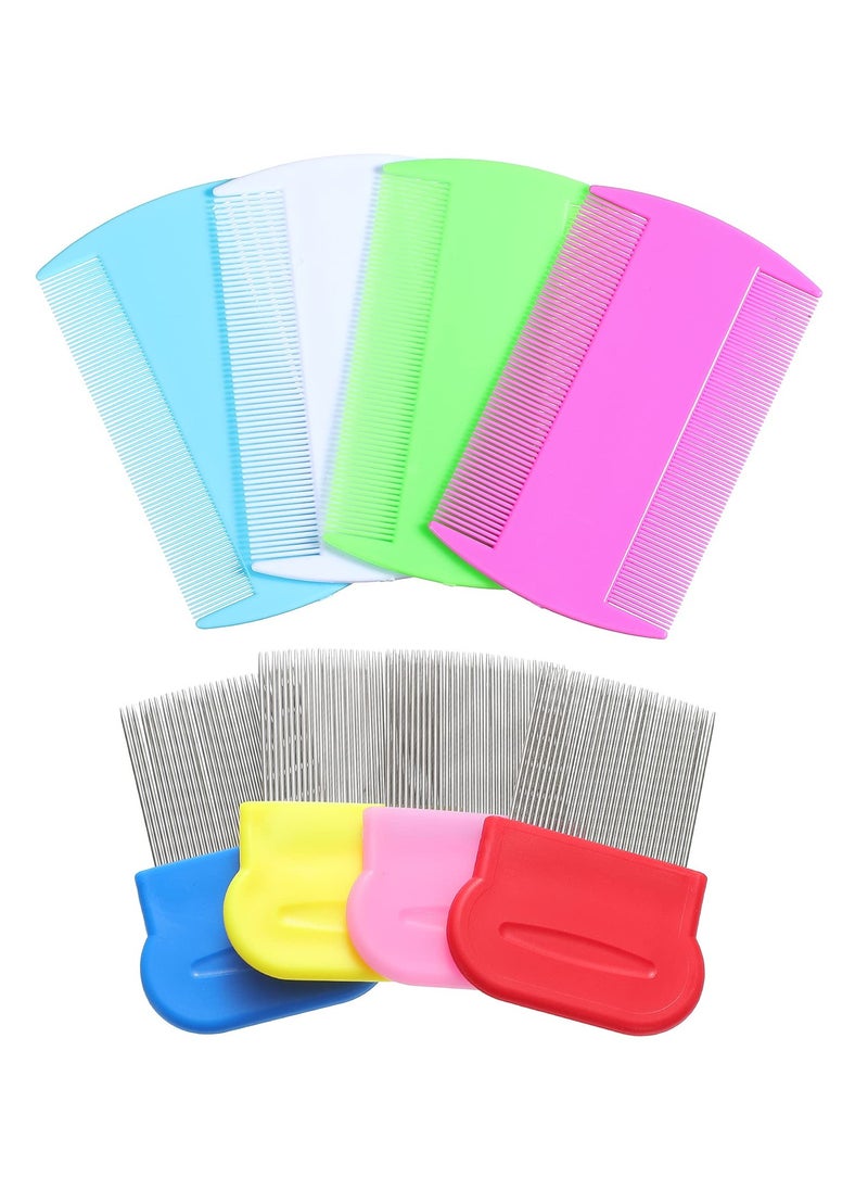 KHAJUL 8 Pieces Flea Lice Combs, Double Sided Lice Removal Comb, Hair Grooming Comb with Metal Teeth (10 x 5cm, 5.7 x 5.7cm, Pink/ Light Blue/ Blue/ White/ Green/ Red/ Yellow)  - Image 1